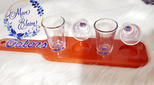 Gators Shot Glass Holder W/Shot glasses