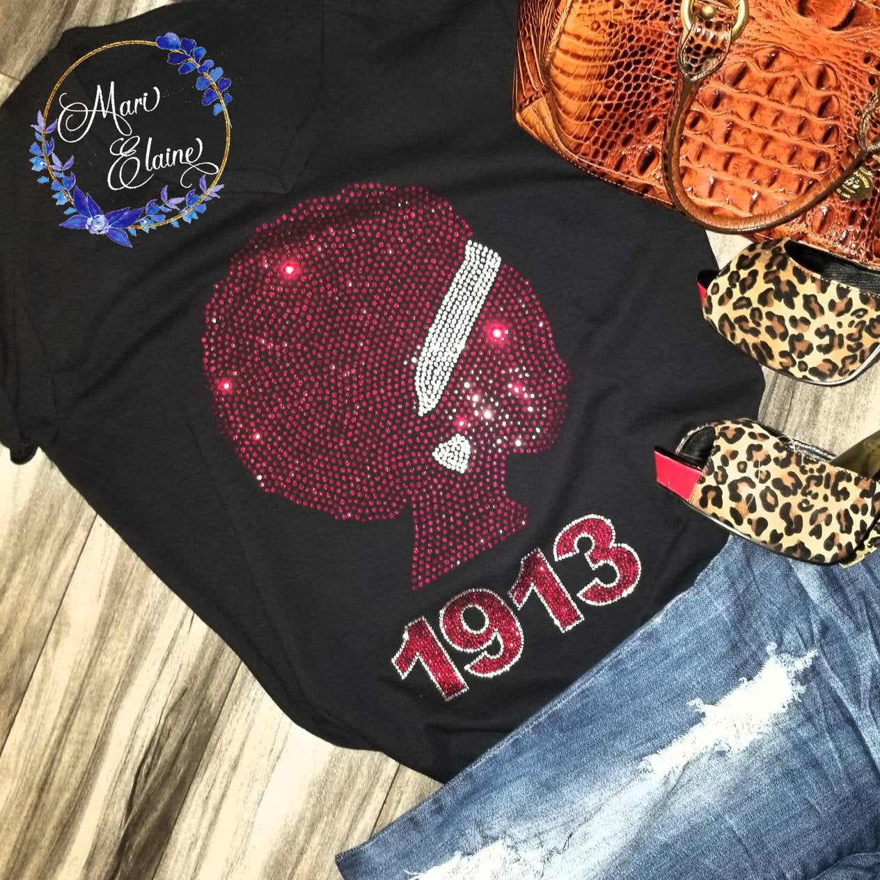 Crimson & Cream Afro Lady Rhinestone Tee