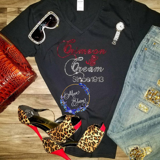 Crimson and Cream Rhinestone Tee