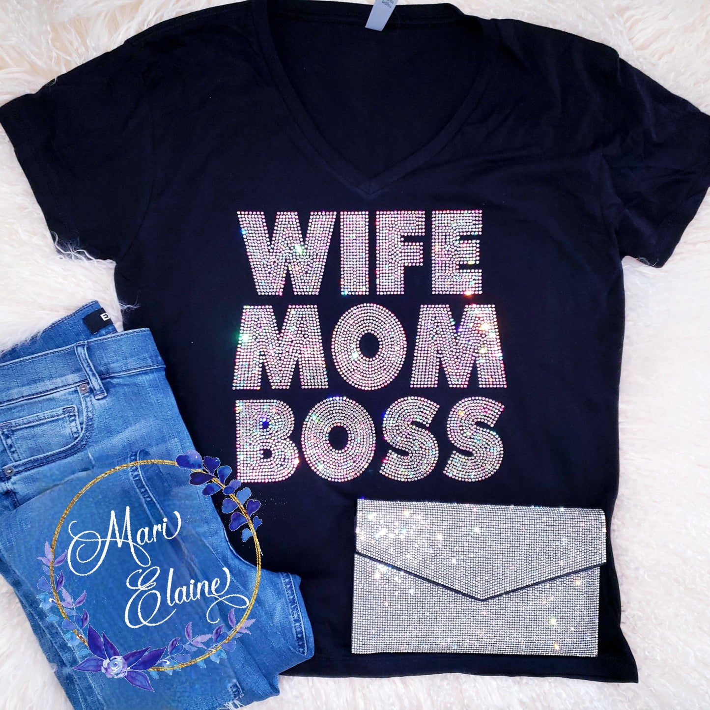 Wife mom boss Crystallized Tee